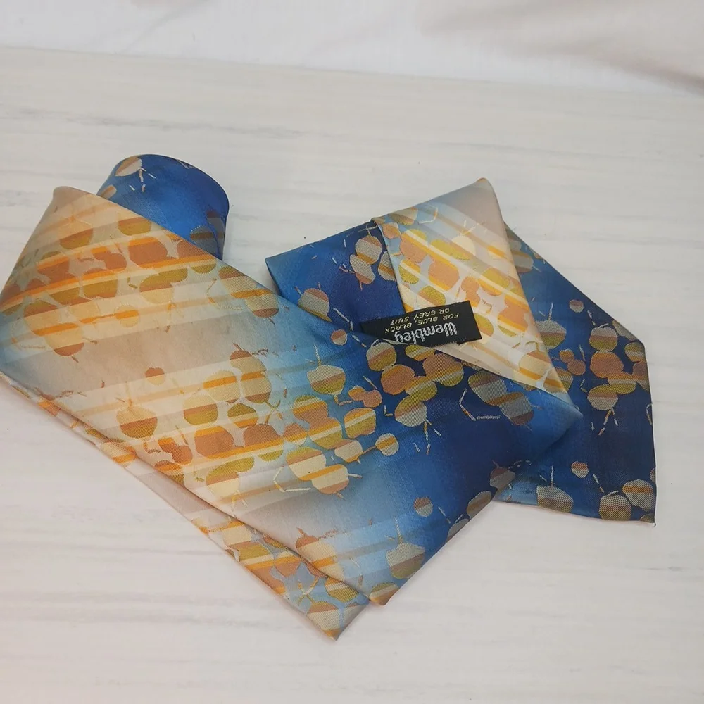 Vintage Wembley Necktie 70s Mod Retro Blue Orange Wide Tie
